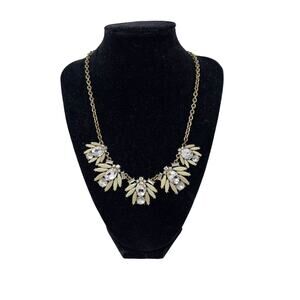 J Crew Gold Tone and Rhinestone Bib Statement Necklace Chainlink Gem Stones